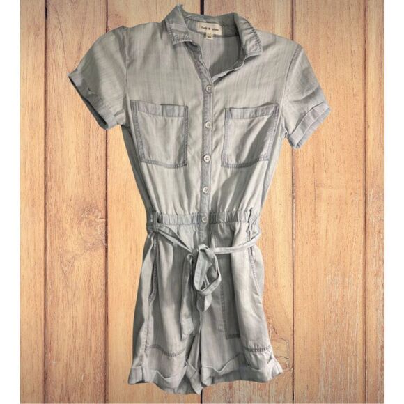 Anthropologie Cloth & Stone Romper Size XS Blue Utility Rolled Hem Casual Summer - Picture 1 of 8